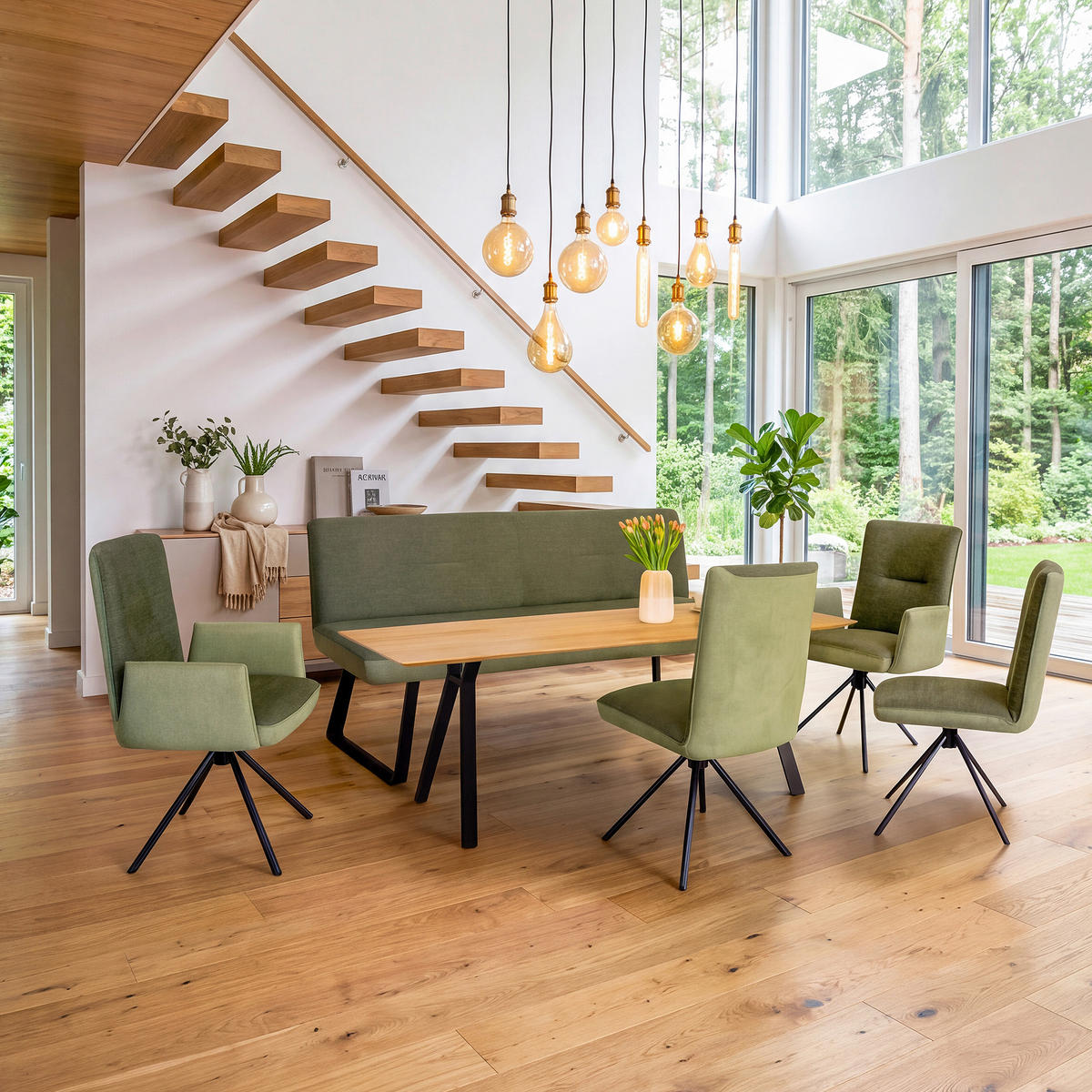 ESSTISCH Holz, Metall 220/100/77 cm  - Eichefarben/Anthrazit, Design, Holz/Metall (220/100/77cm) - Dieter Knoll