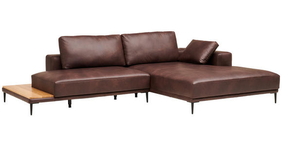 ECKSOFA in Echtleder Dunkelbraun 304/201 cm - Dunkelbraun/Schwarz, Design, Leder/Metall (304/201cm) - Emilio Belluti