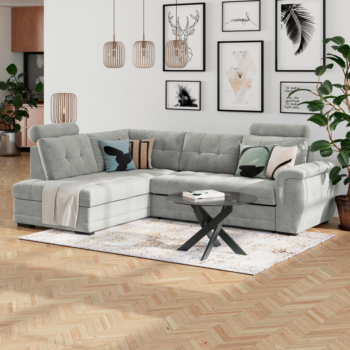 ECKSOFA  Mikrofaser, Struktur Grauweiss  - Schwarz/Grauweiss, Konventionell, Kunststoff/Textil (251/183cm) - MID.YOU