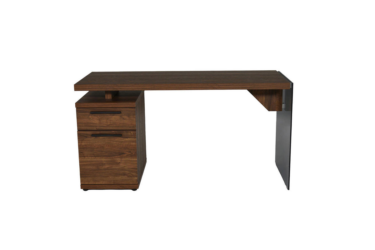 SCHREIBTISCH 141,8/74/55 cm Walnussfarben  - Walnussfarben/Schwarz, Design, Glas/Holzwerkstoff (141,8/74/55cm) - MID.YOU