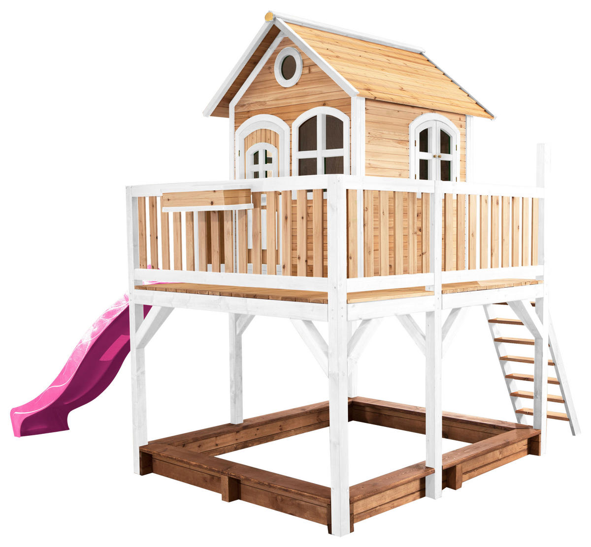 SPIELTURM 377/291/255 cm  - Lila/Braun, KONVENTIONELL, Holz (377/291/255cm) - Ambia Garden
