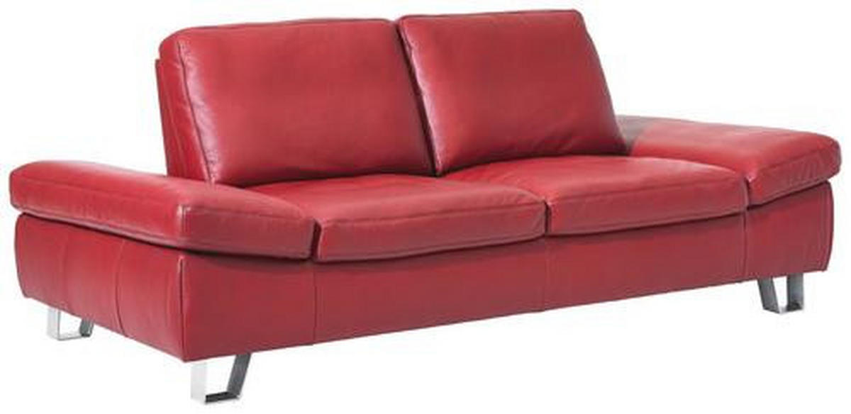 2,5-SITZER Echtleder Rot  - Edelstahlfarben/Rot, Design, Leder/Metall (240/85/91cm) - Moderano