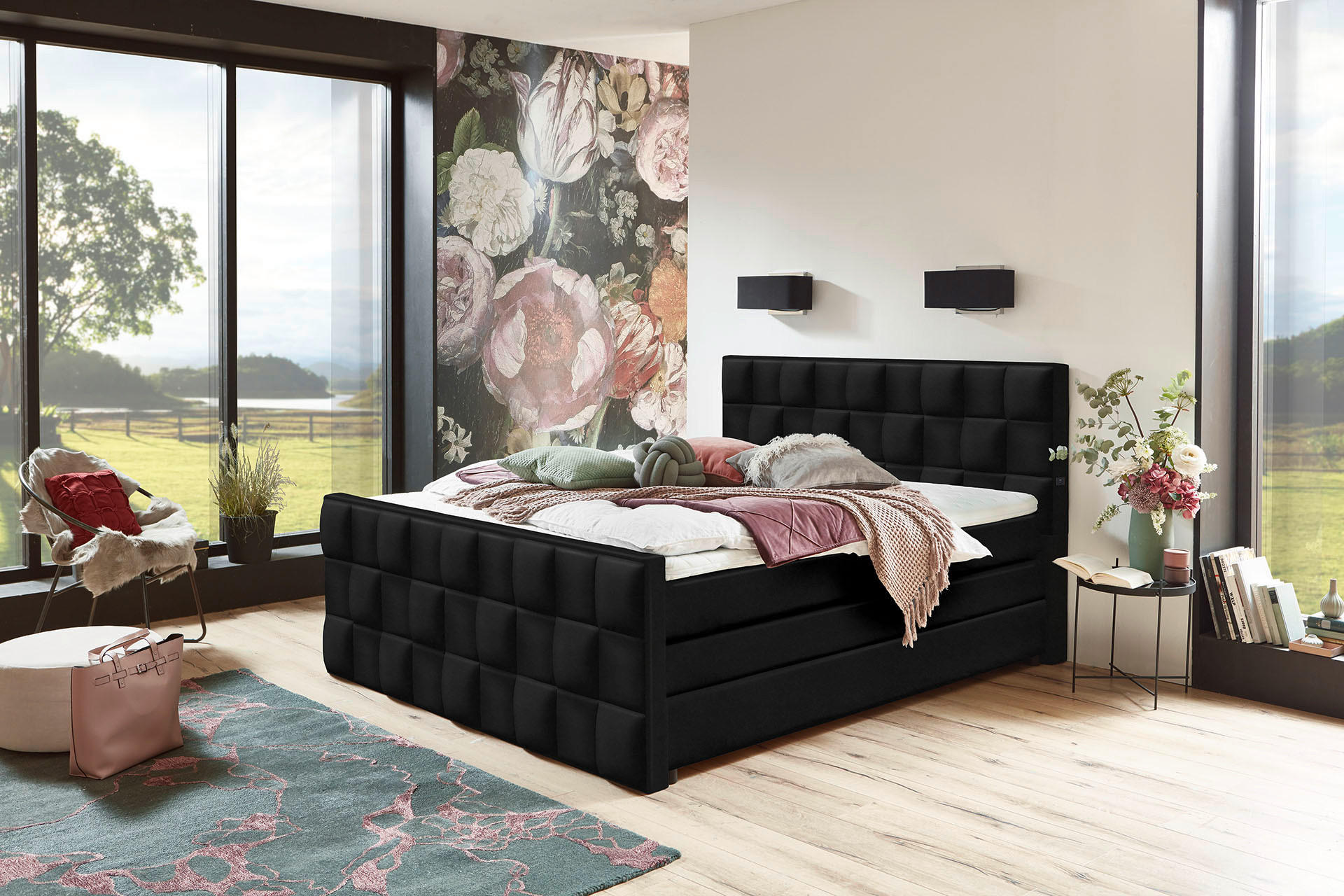 BOXSPRING KREVET     - crna, Moderno, tekstil/plastika (185/230cm)