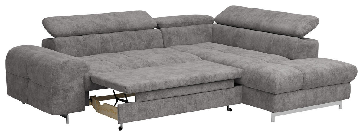 ECKSOFA in Mikrofaser Graubraun  - Chromfarben/Graubraun, Konventionell, Textil/Metall (206/257cm) - Livetastic