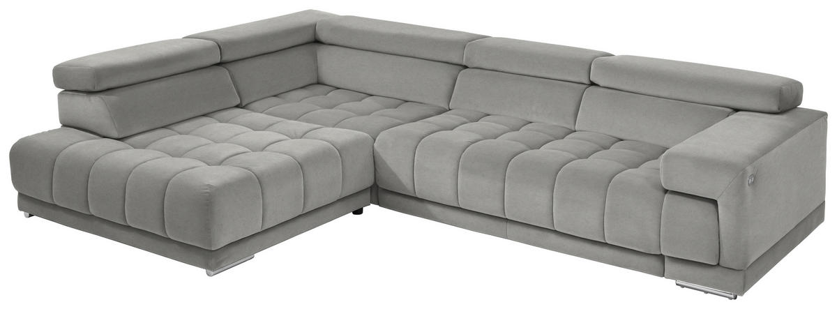 ECKSOFA in Mikrofaser Silberfarben, Hellgrau  222/326 cm  - Chromfarben/Silberfarben, Design, Textil/Metall (222/326cm) - Beldomo Speed