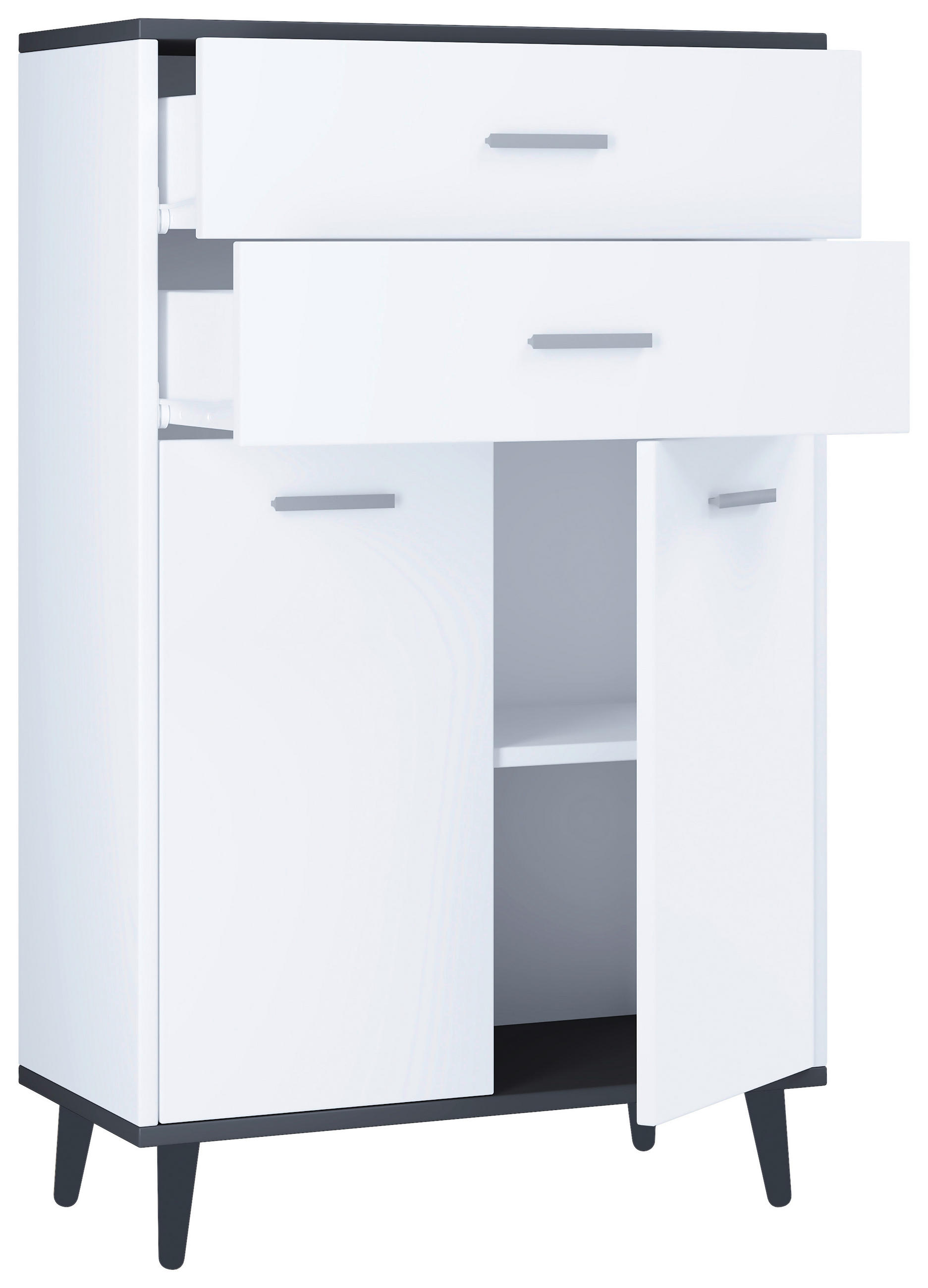 HIGHBOARD , 60/97/28 cm, 2 Schublade(n)  - Eiche dunkel/Eichefarben, MODERN, Holzwerkstoff/Metall (60/97/28cm) - MID.YOU