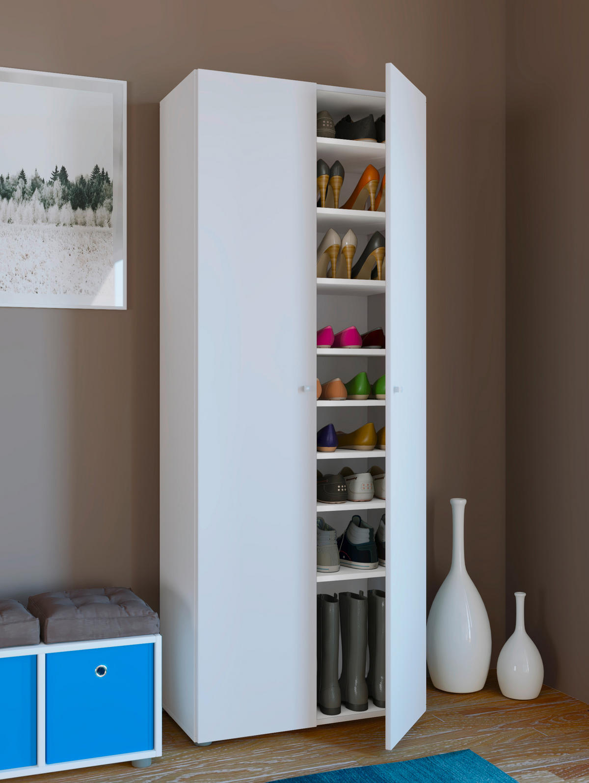 SKOSKÅP Vandol  i 71/180/39 cm  - vit/svart, Design, trämaterial/plast (71/180/39cm) - MID.YOU
