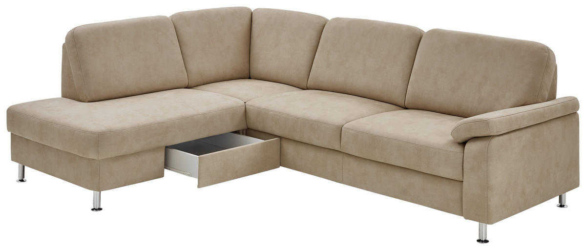ECKSOFA Rostock Beige Mikrofaser  - Beige, Design, Textil/Metall (202/266cm) - Beldomo System