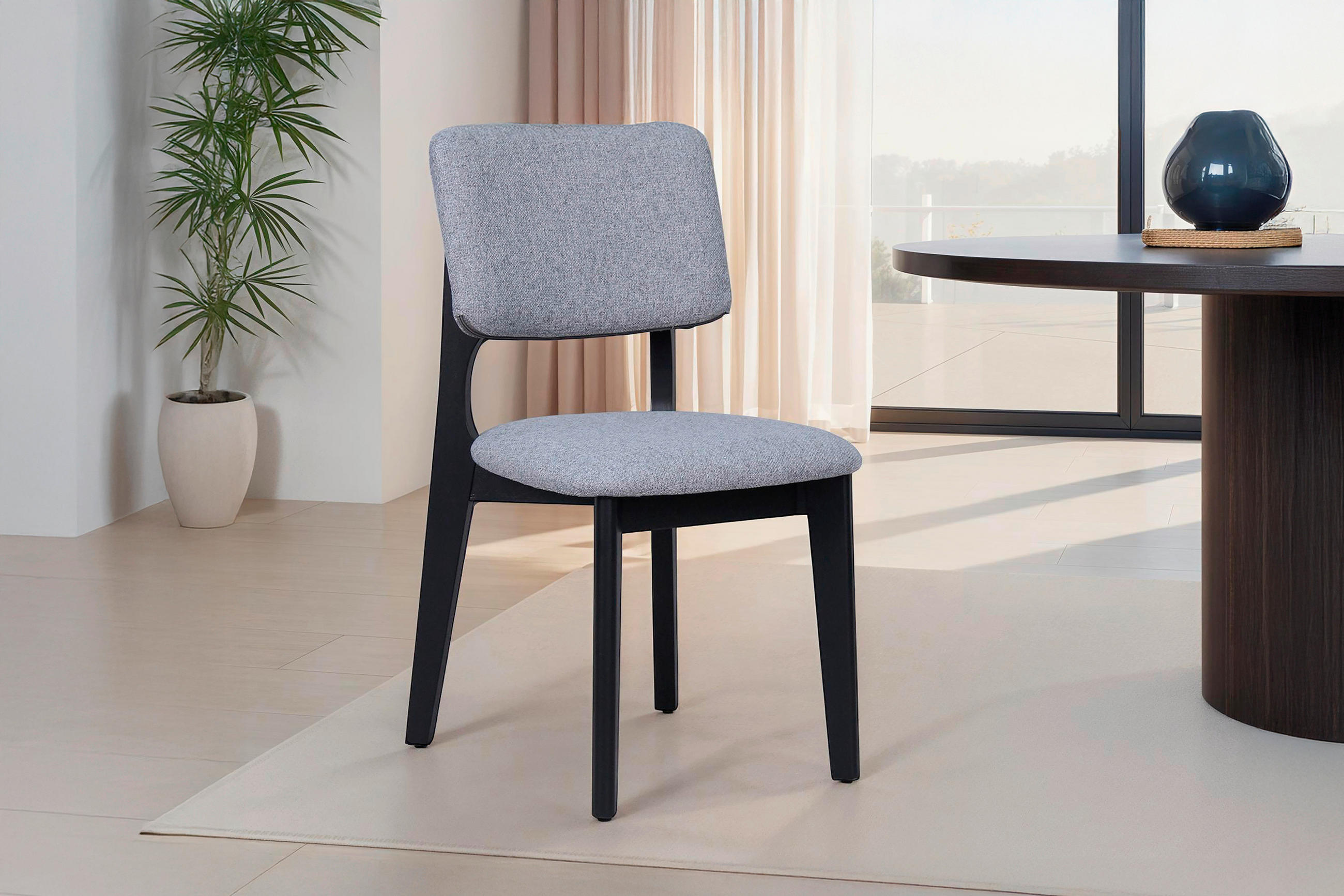 Thumbnail - Mid.you Stuhl-Set, Grau, Schwarz, Holz, Textil, Kautschukholz, massiv, eckig, 48x87x54 cm, FSC Mix, Esszimmer, Stühle, E...