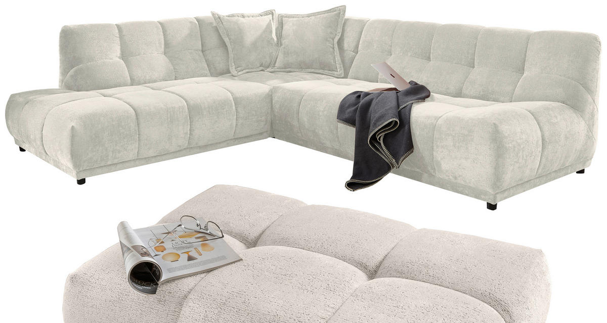 ECKSOFA Chenille Creme  - Creme/Schwarz, Modern, Kunststoff/Textil (250/284cm) - Livetastic