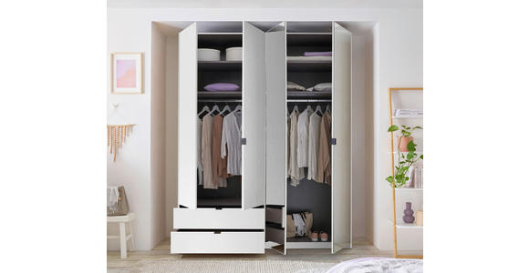DREHTÜRENSCHRANK 180/225,5/57 cm,  in Weiß, 4-türig  - Schwarz/Weiß, KONVENTIONELL, Glas/Holzwerkstoff (180/225,5/57cm) - Xora