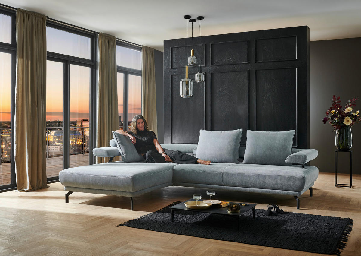 ECKSOFA in Chenille Hellblau  - Schwarz/Hellblau, Design, Textil/Metall (224/305cm) - Dieter Knoll