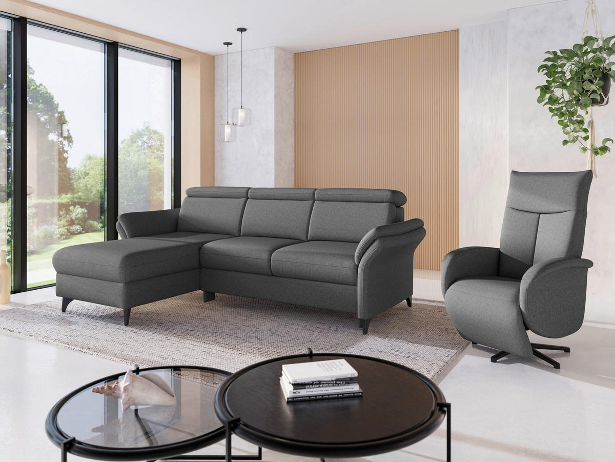 ECKSOFA GLENDALE E Dunkelgrau Flachgewebe  - Dunkelgrau/Schwarz, KONVENTIONELL, Textil/Metall (166/253cm) - Sit & More