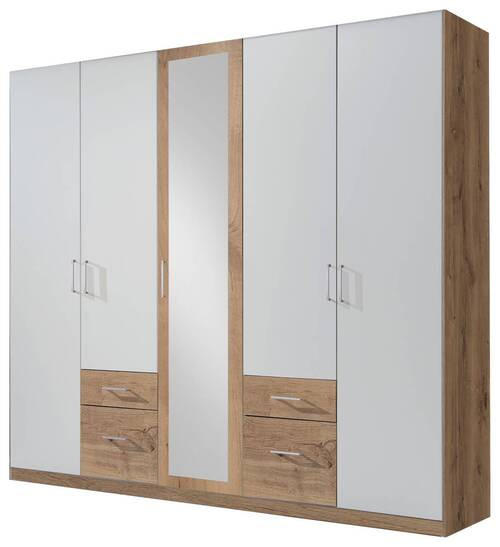RUHÁSSZEKRÉNY tölgyfa, fehér  - ezüst/tölgyfa, Design, műanyag/faalapú anyag (225/208/58cm) - Carryhome