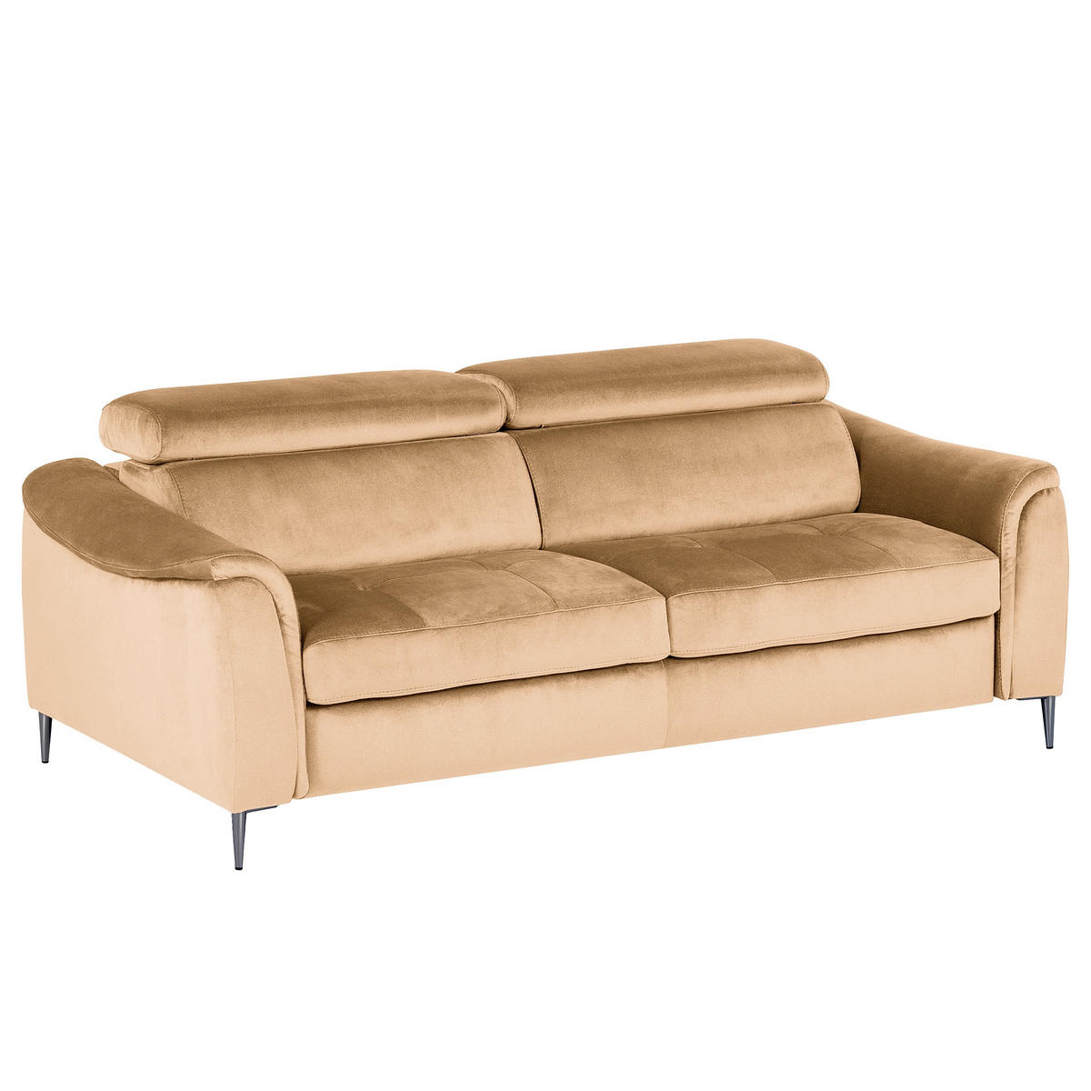 SCHLAFSOFA Samt Beige Rücken echt, Liegefunktion  - Beige/Schwarz, Design, Textil/Metall (203/77-98/103cm) - MID.YOU