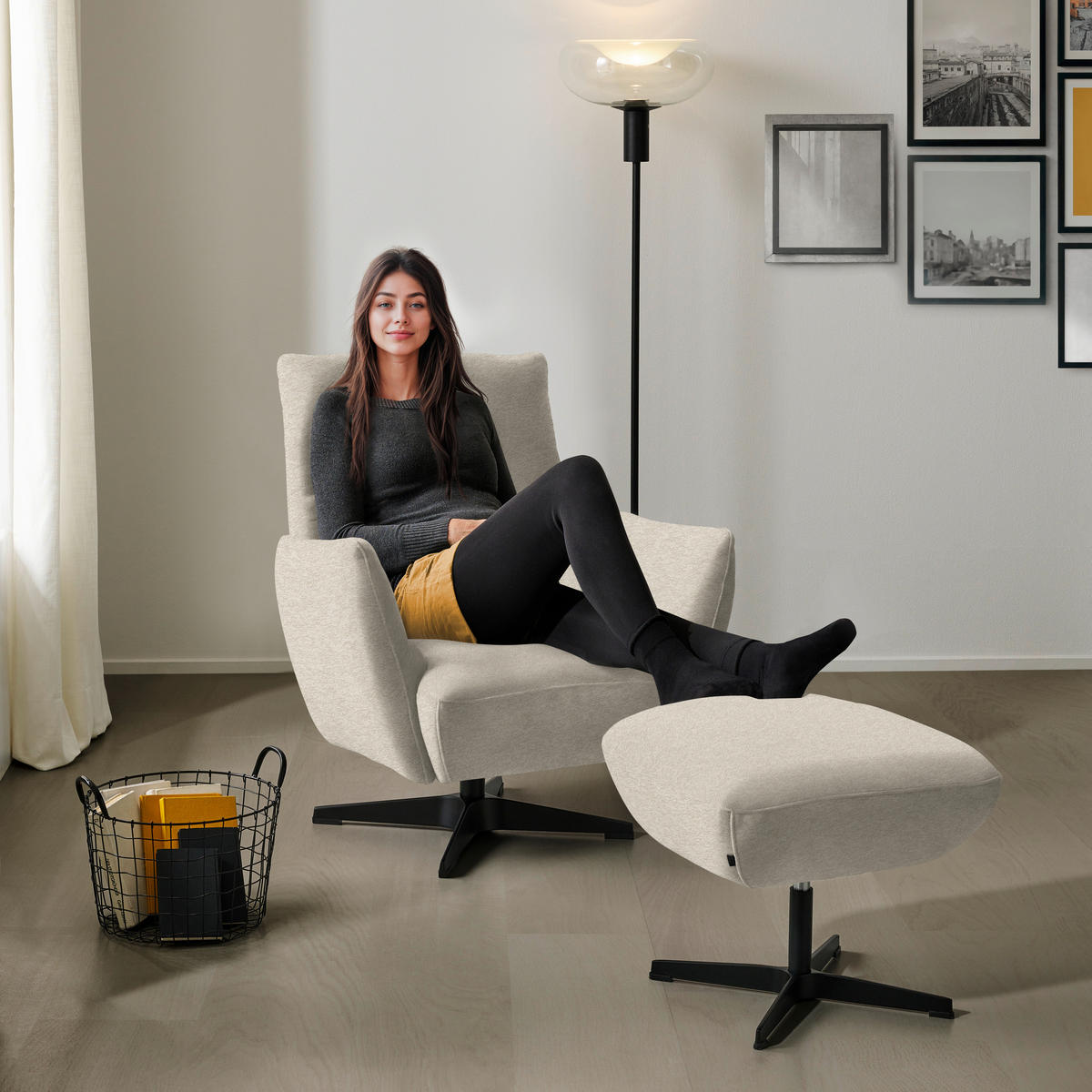 SESSEL in Teddystoff Beige  - Beige/Schwarz, Design, Textil/Metall (60/94/86cm) - Dieter Knoll