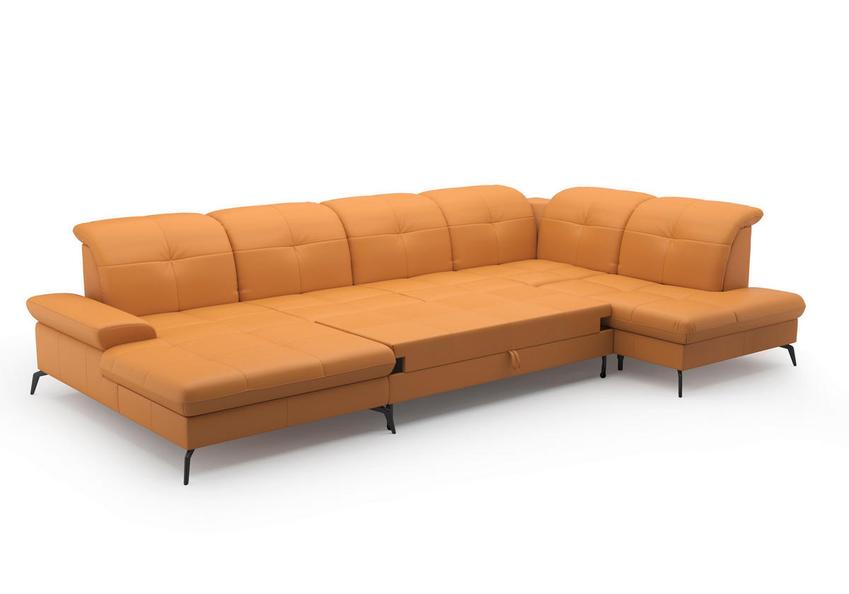 WOHNLANDSCHAFT in Echtleder Currygelb  - Currygelb/Schwarz, Konventionell, Leder/Metall (185/357/231cm) - Sit & More