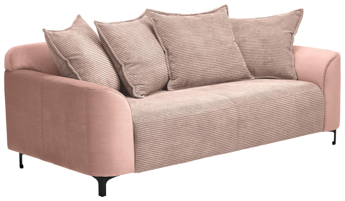 2-SITZER-SOFA in Cord, Velours Rosa  - Schwarz/Rosa, Konventionell, Textil/Metall (175/84/99cm) - Carryhome