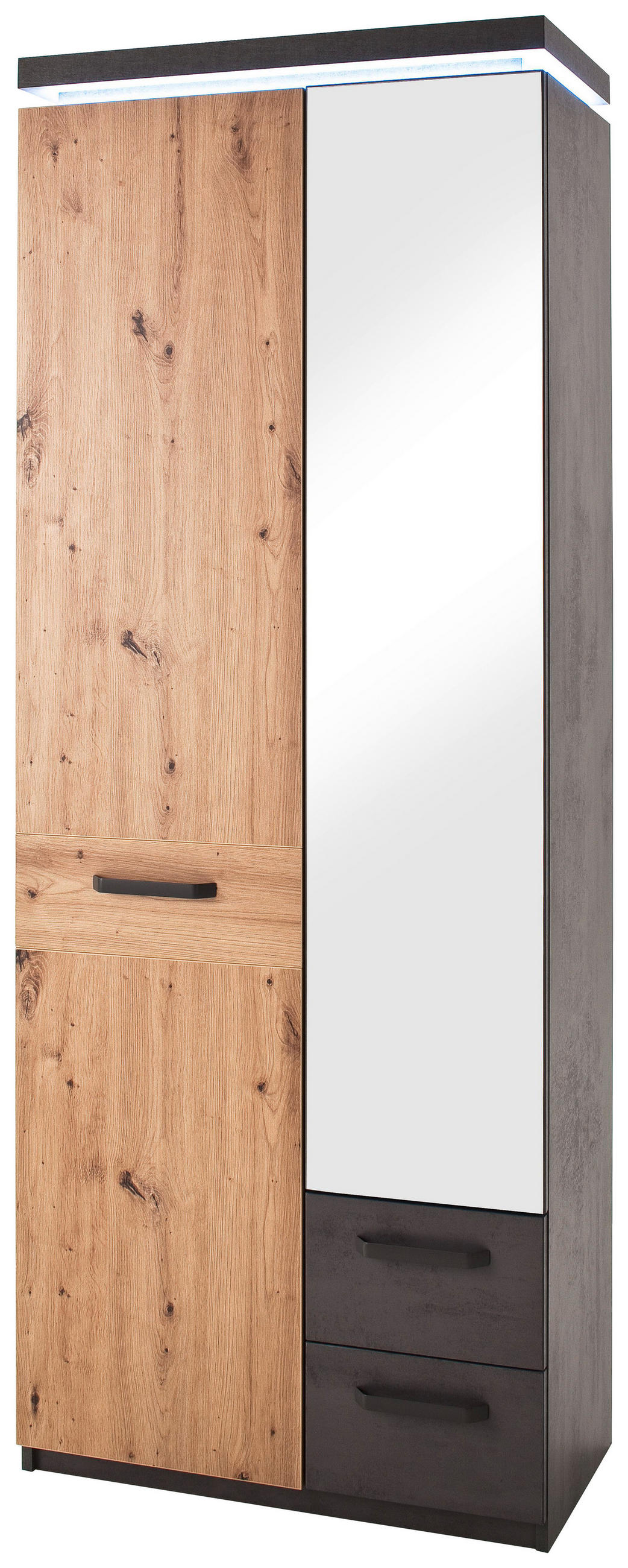 Dulap Pentru Hol 75/201/38 cm  - culoare lemn stejar/antracit, Design, sticlă/metal (75/201/38cm) - Voleo