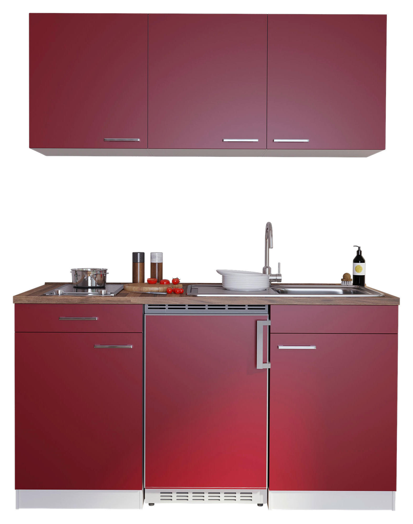 MINIKÜCHE 150 cm   in Rot  - Edelstahlfarben/Rot, Basics, Holzwerkstoff/Kunststoff (150cm) - Respekta
