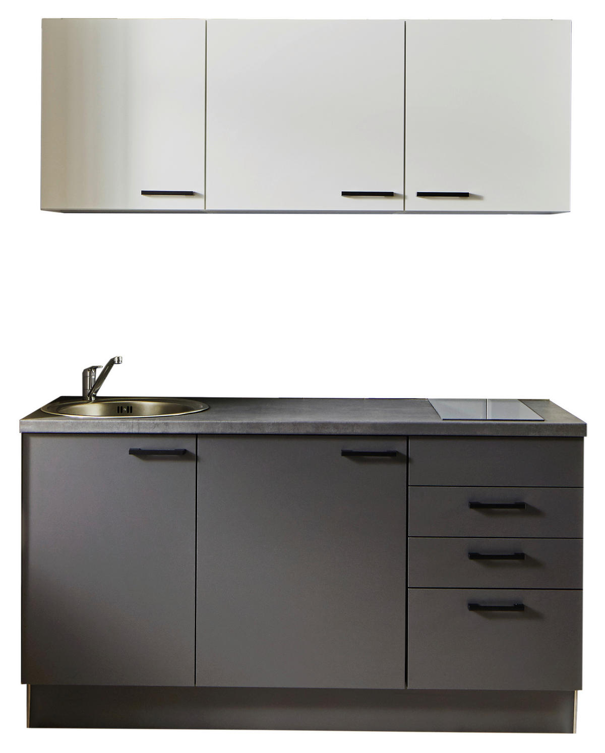 KÜCHENBLOCK 160 cm   in Graphitfarben, Weiß  - Schwarz/Graphitfarben, Design, Holzwerkstoff/Metall (160cm) - Pino