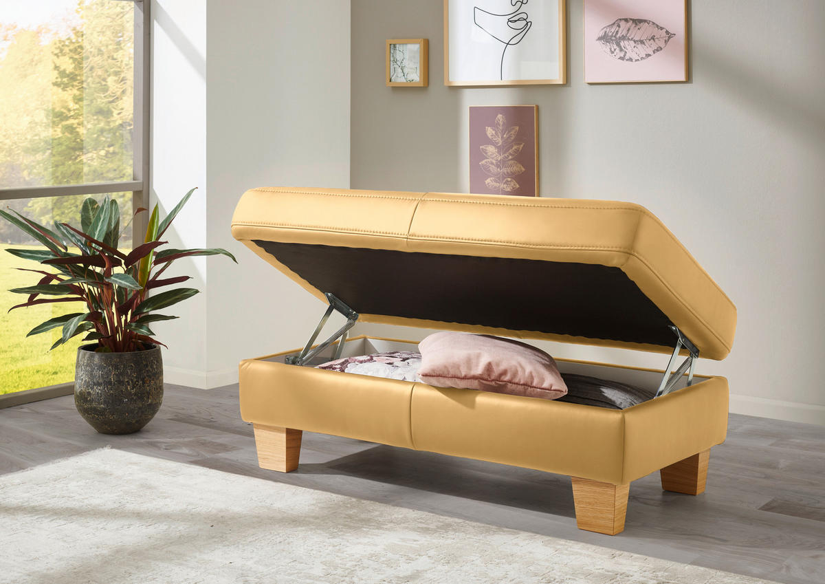 ECKSOFA in Echtleder Gelb  - Eiche Bianco/Gelb, Natur, Leder/Holz (235/257cm) - Valdera