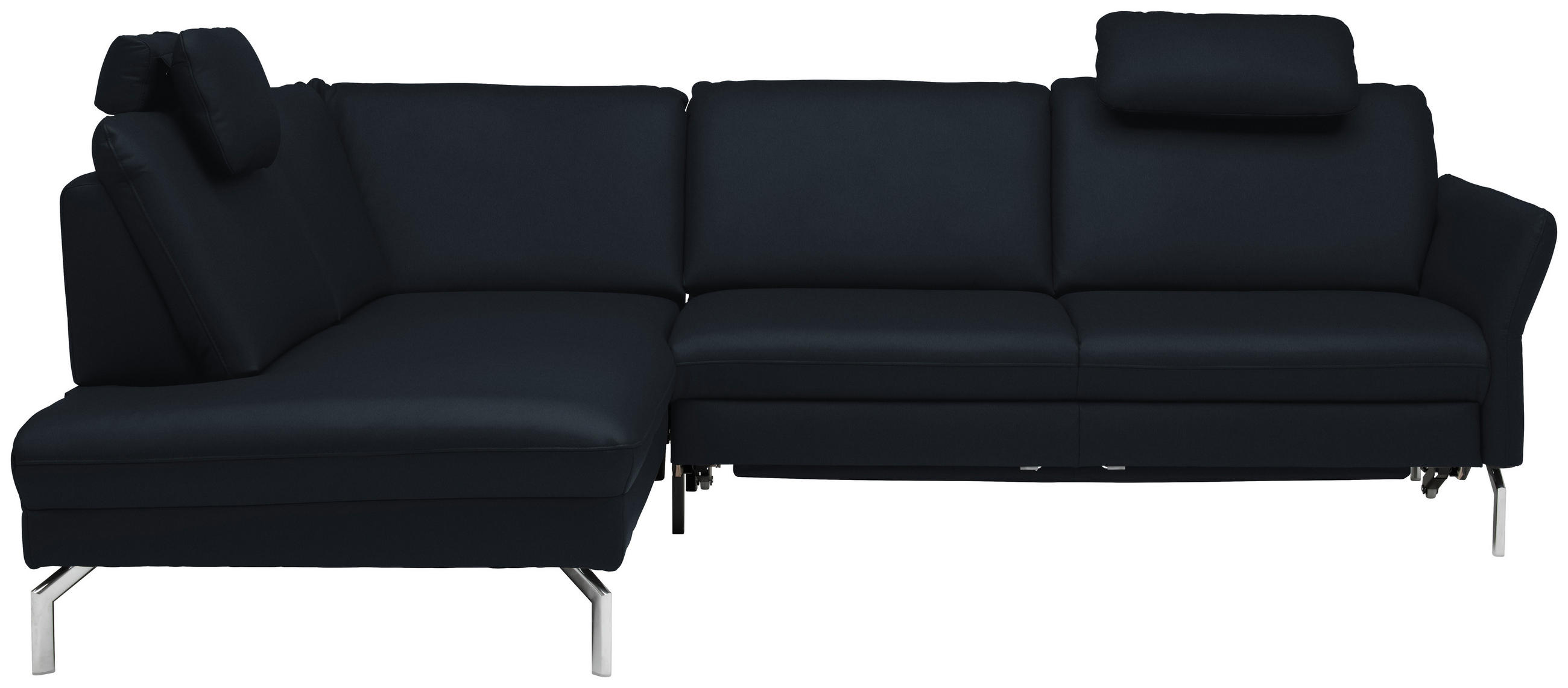 ECKSOFA in Echtleder Dunkelblau  - Alufarben/Dunkelblau, Konventionell, Leder/Metall (220/284cm) - Beldomo Premium