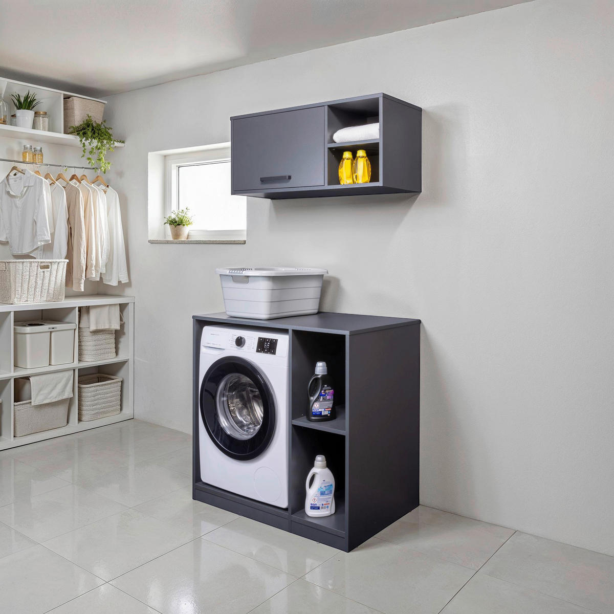 KÜCHENOBERSCHRANK 99/44/40 cm  in Anthrazit  - Anthrazit/Schwarz, MODERN, Holzwerkstoff/Metall (99/44/40cm) - home24