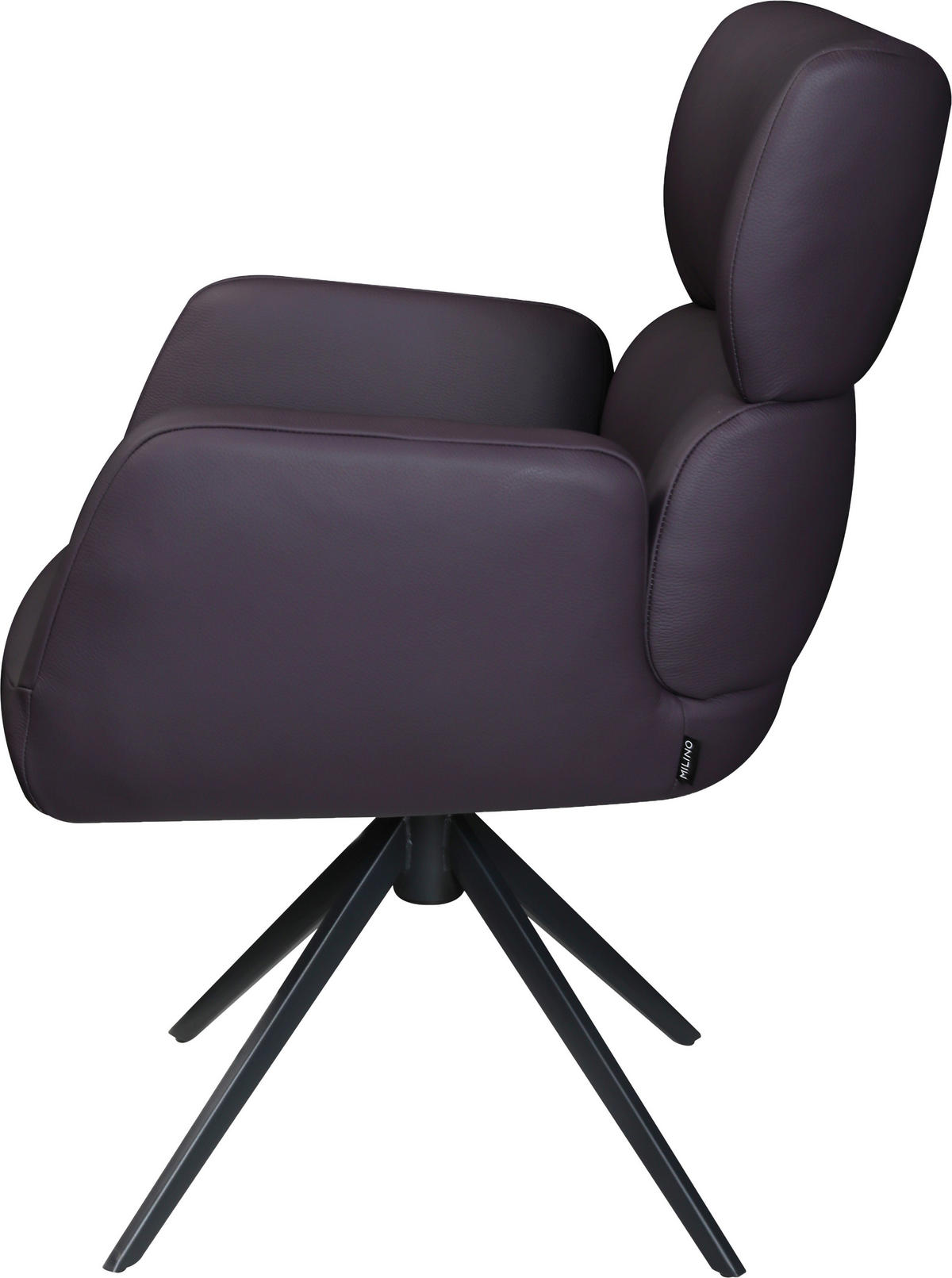 ARMLEHNSTUHL  Lederauswahl, Sitzfläche 360° drehbar, automatische Rückholfunktion  Echtleder  Aubergine  - Aubergine/Schwarz, Design, Leder/Metall (62,5/86,5/67cm) - Milino