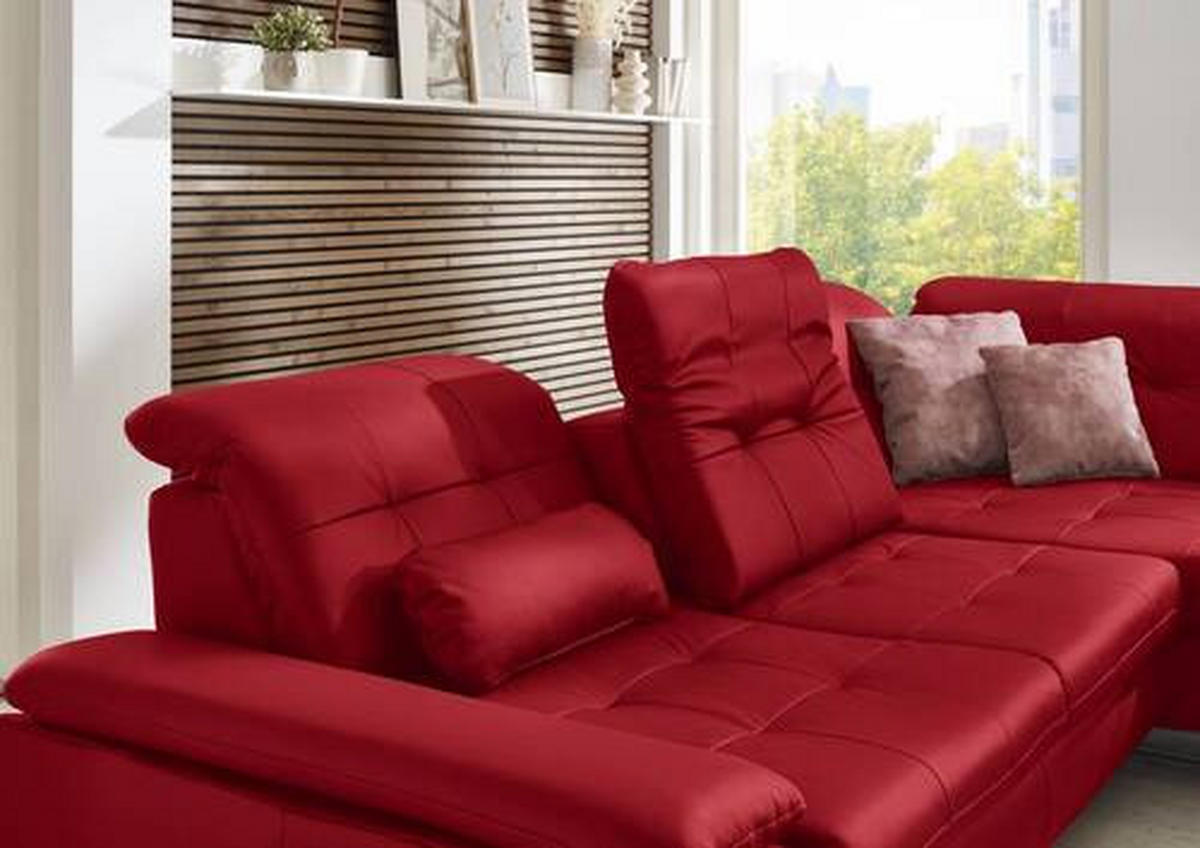 ECKSOFA in Echtleder Rot  - Rot/Alufarben, Design, Leder/Metall (309/211cm) - Beldomo Speed