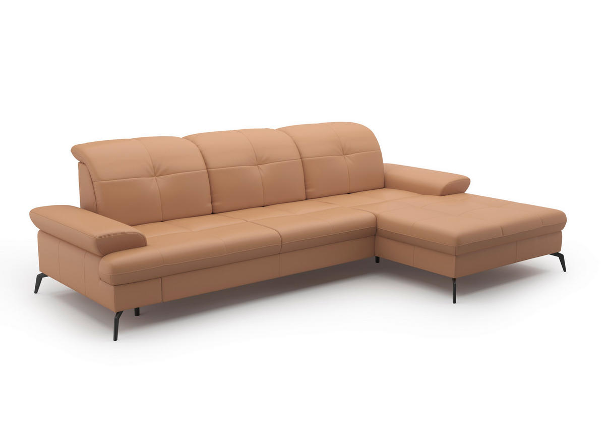ECKSOFA Cappuccino Kombination Echtleder/Stoff Vliesstoff  - Schwarz/Cappuccino, KONVENTIONELL, Leder/Textil (279/185cm) - Sit & More