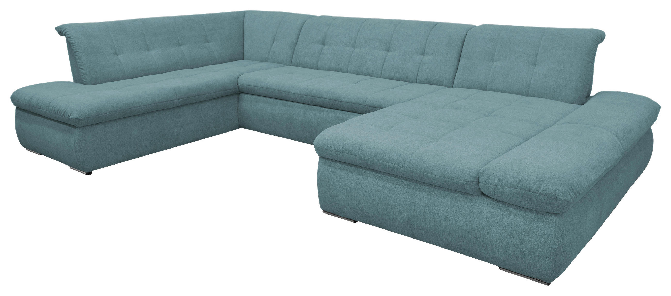 WOHNLANDSCHAFT Petrol Mikrofaser - Chromfarben/Petrol, KONVENTIONELL, Textil/Metall (216/353/172cm) - MID.YOU