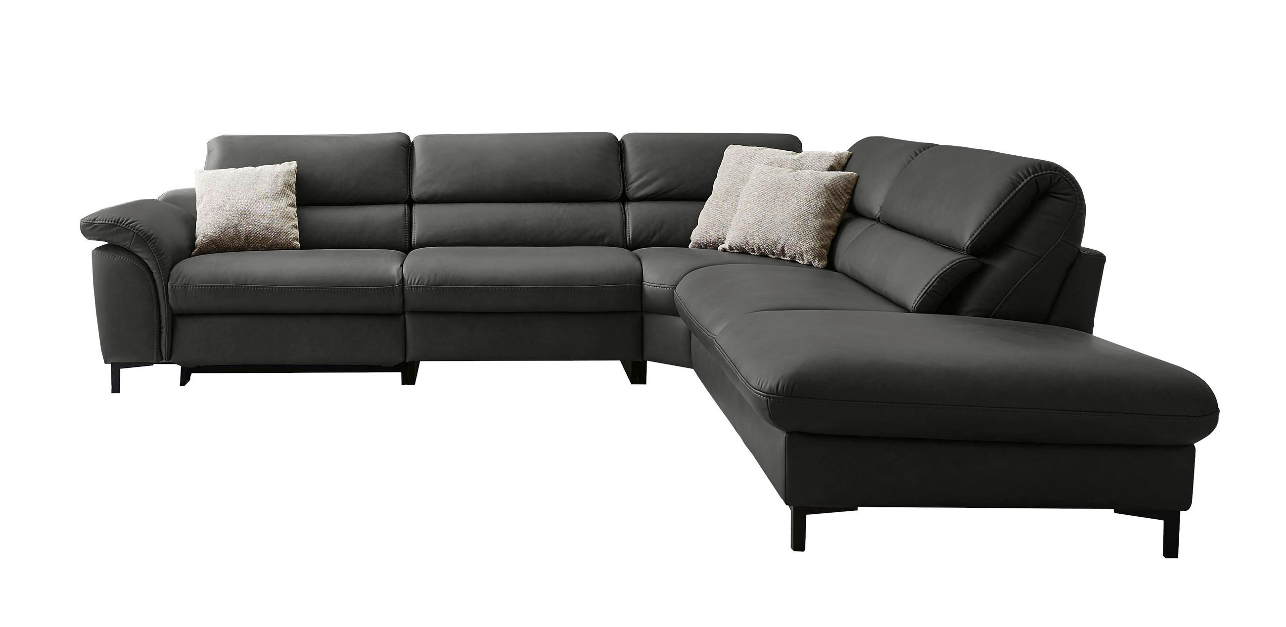 ECKSOFA Valdera Schwarz Echtleder  - Schwarz, Design, Leder/Metall (280/246cm) - Hukla