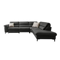 ECKSOFA Valdera Schwarz Echtleder  - Schwarz, Design, Leder/Metall (280/246cm) - Hukla