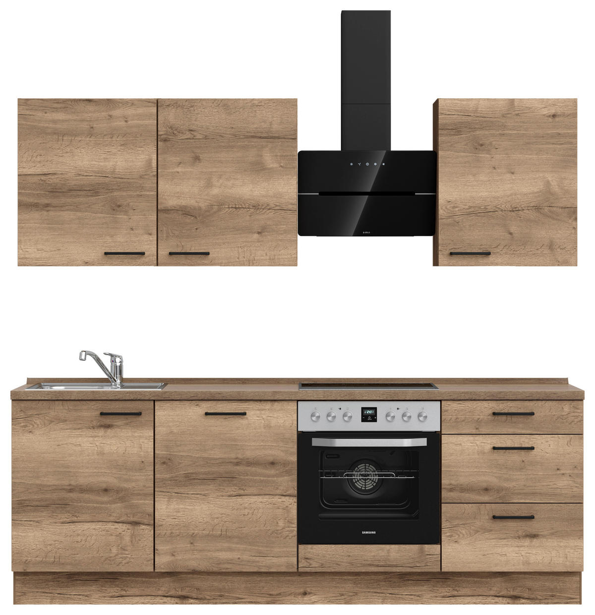 KÜCHENBLOCK 240 cm   in Eiche dunkel  - Eiche dunkel/Schwarz, MODERN, Holzwerkstoff/Metall (240cm) - Nobilia