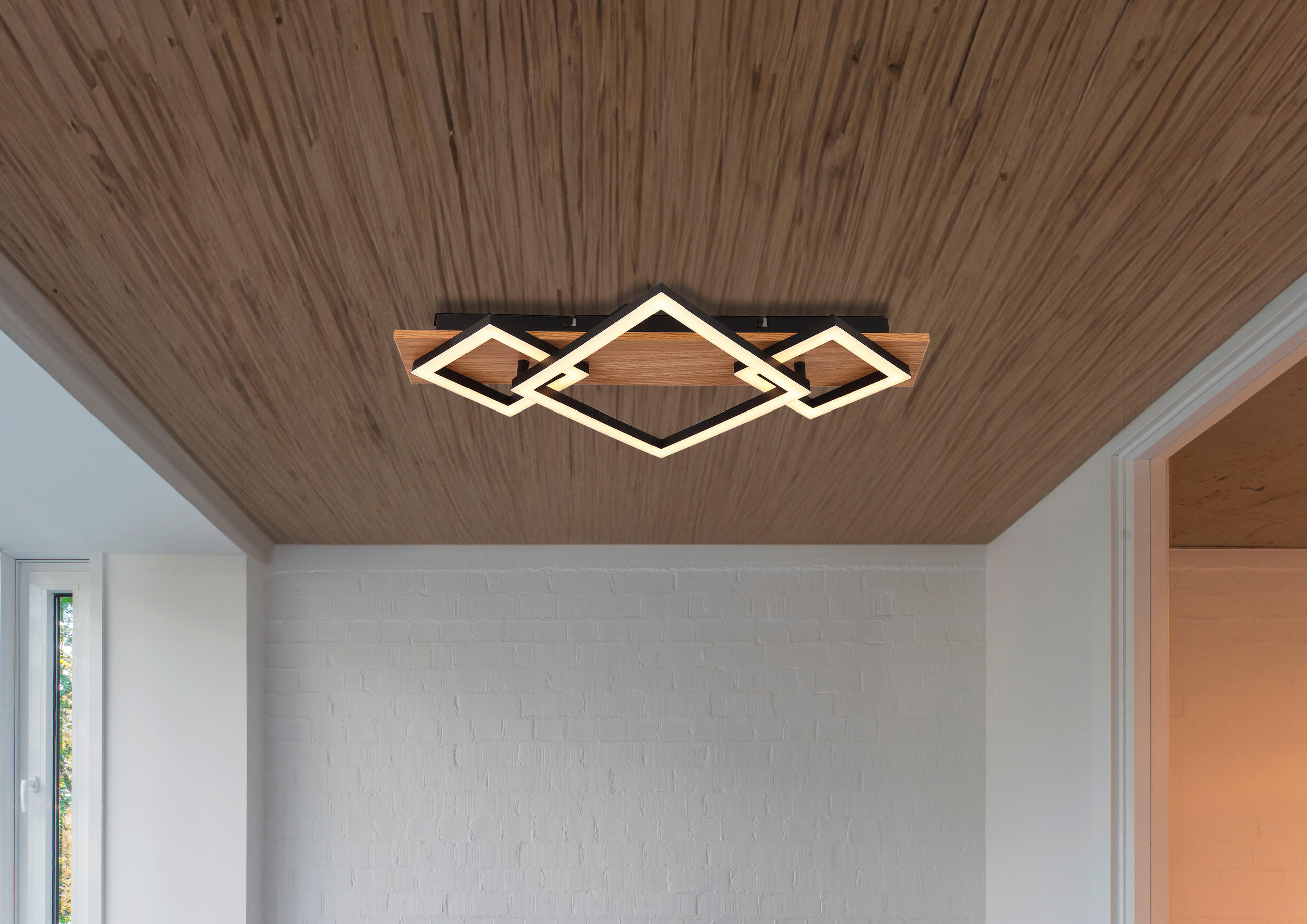 LED-DECKENLEUCHTE 52/46,7/6 cm   - Dunkelbraun/Opal, Natur, Holzwerkstoff/Kunststoff (52/46,7/6cm) - Globo