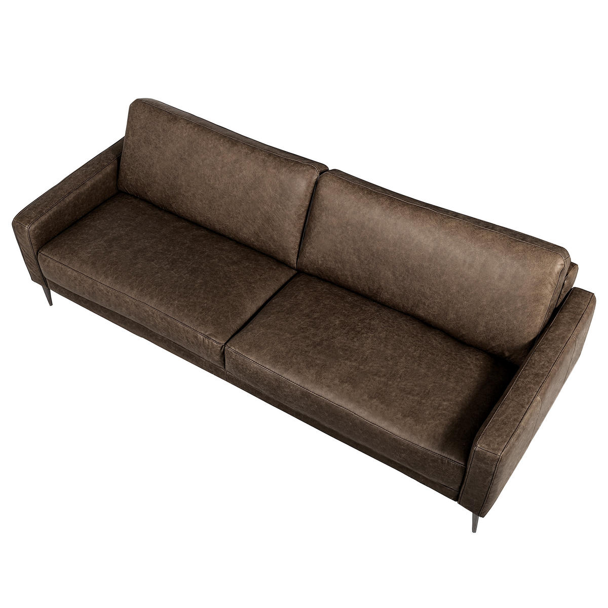 3,5-SITZER SPRING in Lederlook Echtleder Dunkelbraun  - Dunkelbraun/Schwarzchrom, Design, Leder/Textil (207/85/92cm) - Livetastic