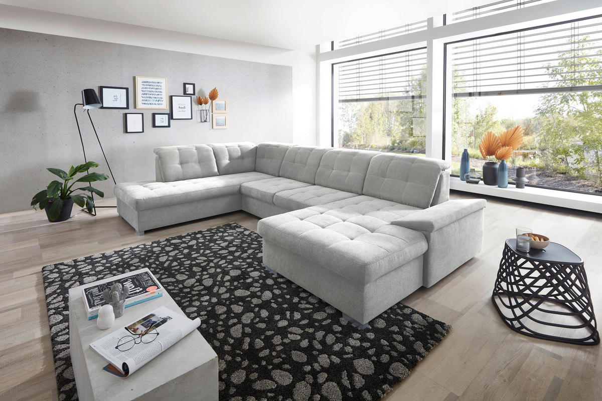 WOHNLANDSCHAFT Silberfarben Mikrofaser  - Chromfarben/Silberfarben, Design, Kunststoff/Textil (212/330/169cm) - Livetastic