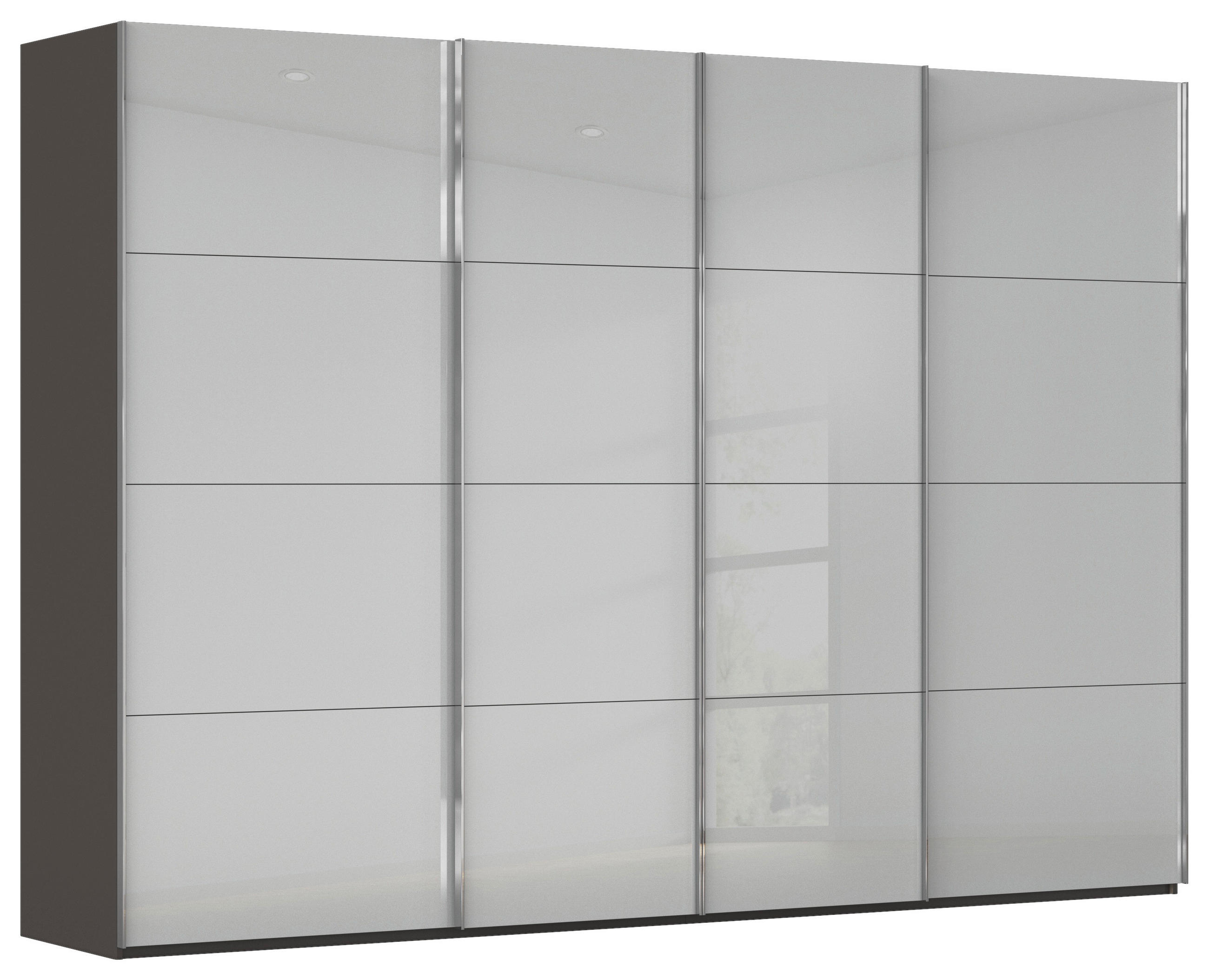 SCHWEBETÜRENSCHRANK 316/223/68 cm 4-türig Graphitfarben, Hellgrau  - Chromfarben/Hellgrau, Design, Glas/Holzwerkstoff (316/223/68cm) - Novel