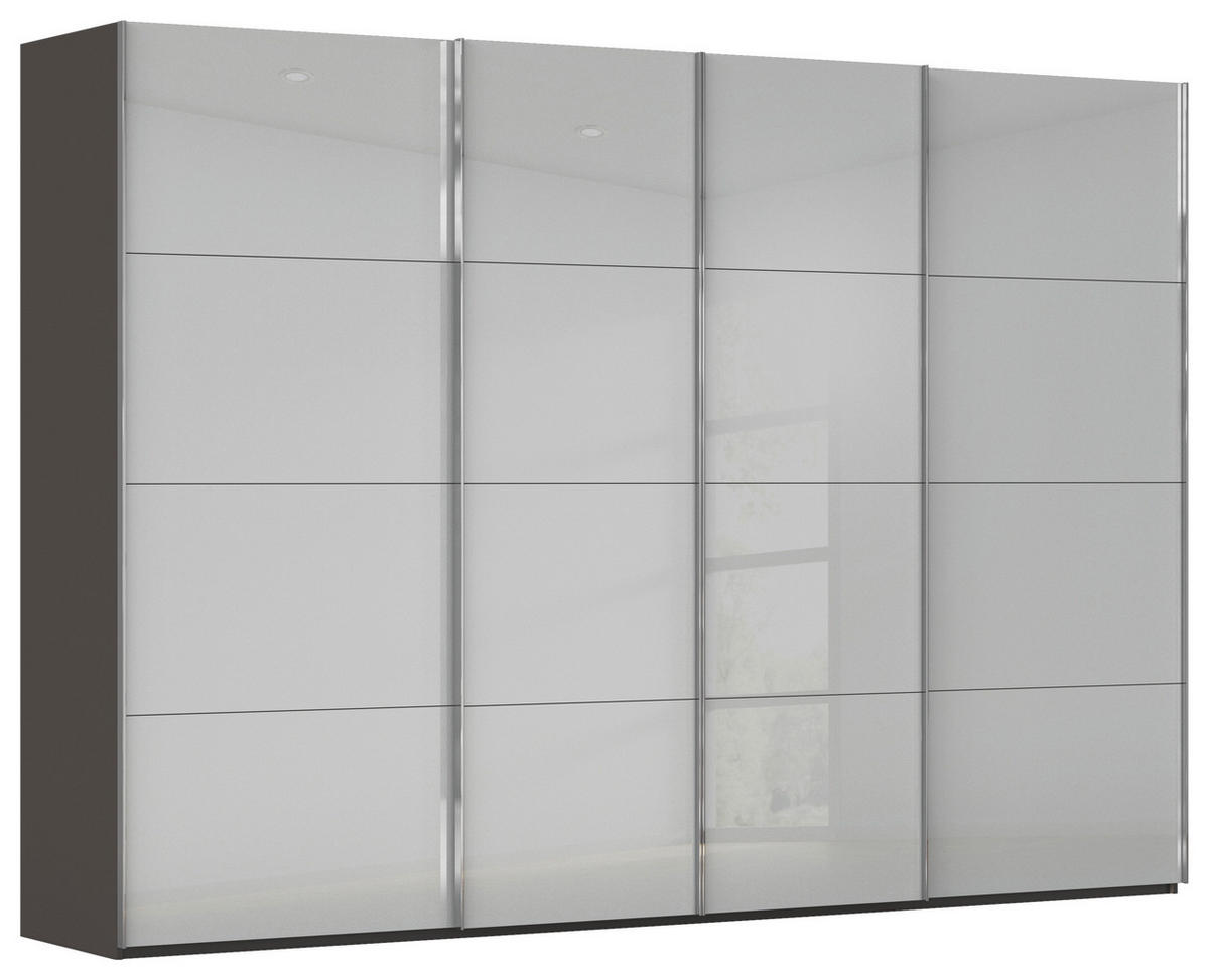 SCHWEBETÜRENSCHRANK 316/223/68 cm 4-türig Graphitfarben, Hellgrau  - Chromfarben/Hellgrau, Design, Glas/Holzwerkstoff (316/223/68cm) - Novel