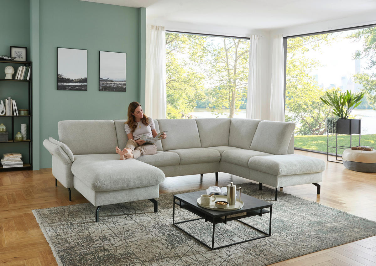 WOHNLANDSCHAFT Flachgewebe Ecru  - Ecru/Schwarz, Konventionell, Textil/Metall (170/307/190cm) - Beldomo Comfort