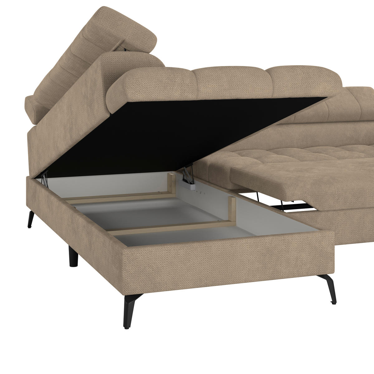 ECKSOFA Beige  - Beige/Schwarz, Trend, Kunststoff/Textil (203/261cm) - Livetastic