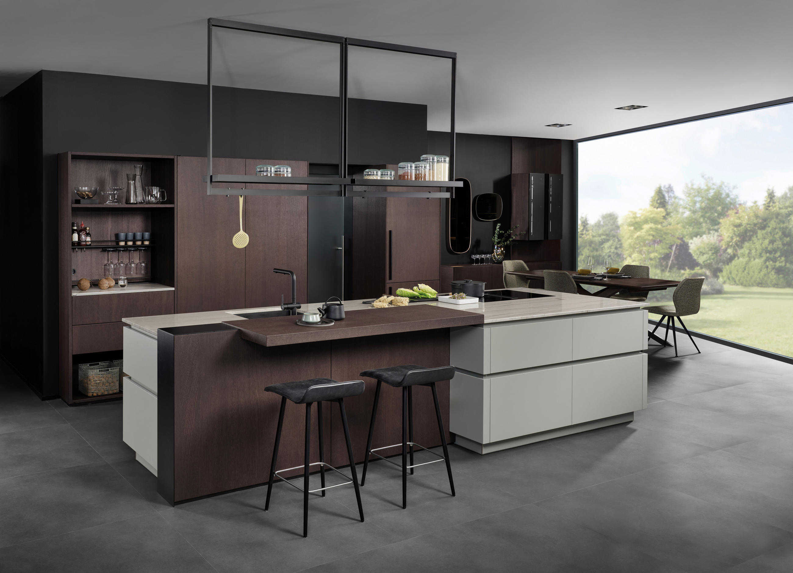 EINBAUKÜCHE   - Hellgrau/Braun, Design, Holzwerkstoff - EWE