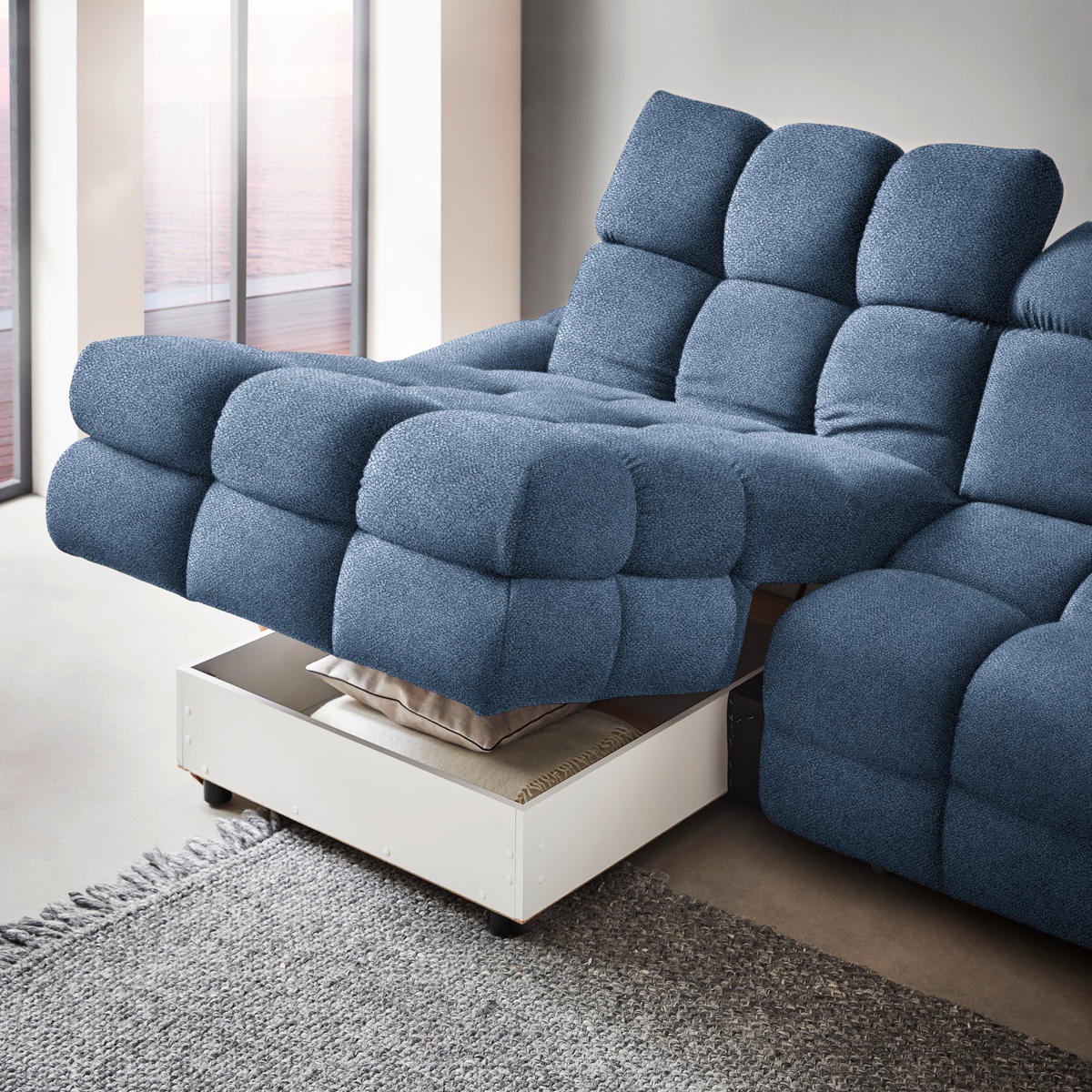 HÖRNSOFFA i velour blå  - blå/svart, Design, textil/plast (178/283cm) - Welnova