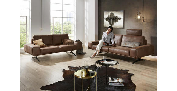 2,5-SITZER Echtleder Braun - Beige/Schwarz, Design, Leder/Metall (206/86/95cm) - Dieter Knoll