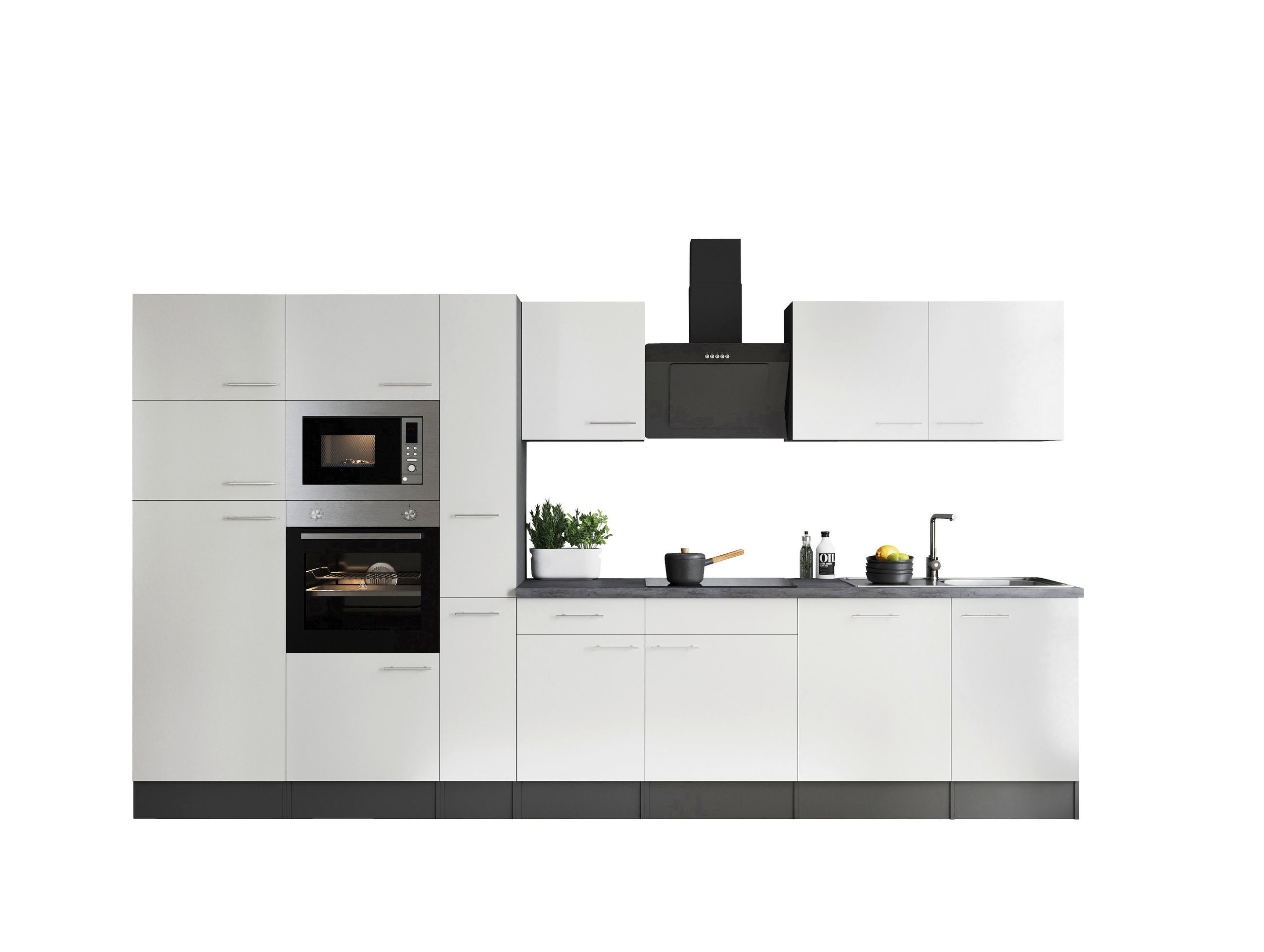 MODULKÖK 370 cm i grå, vit - vit/silver, Design, metall/trämaterial (370cm) - Respekta