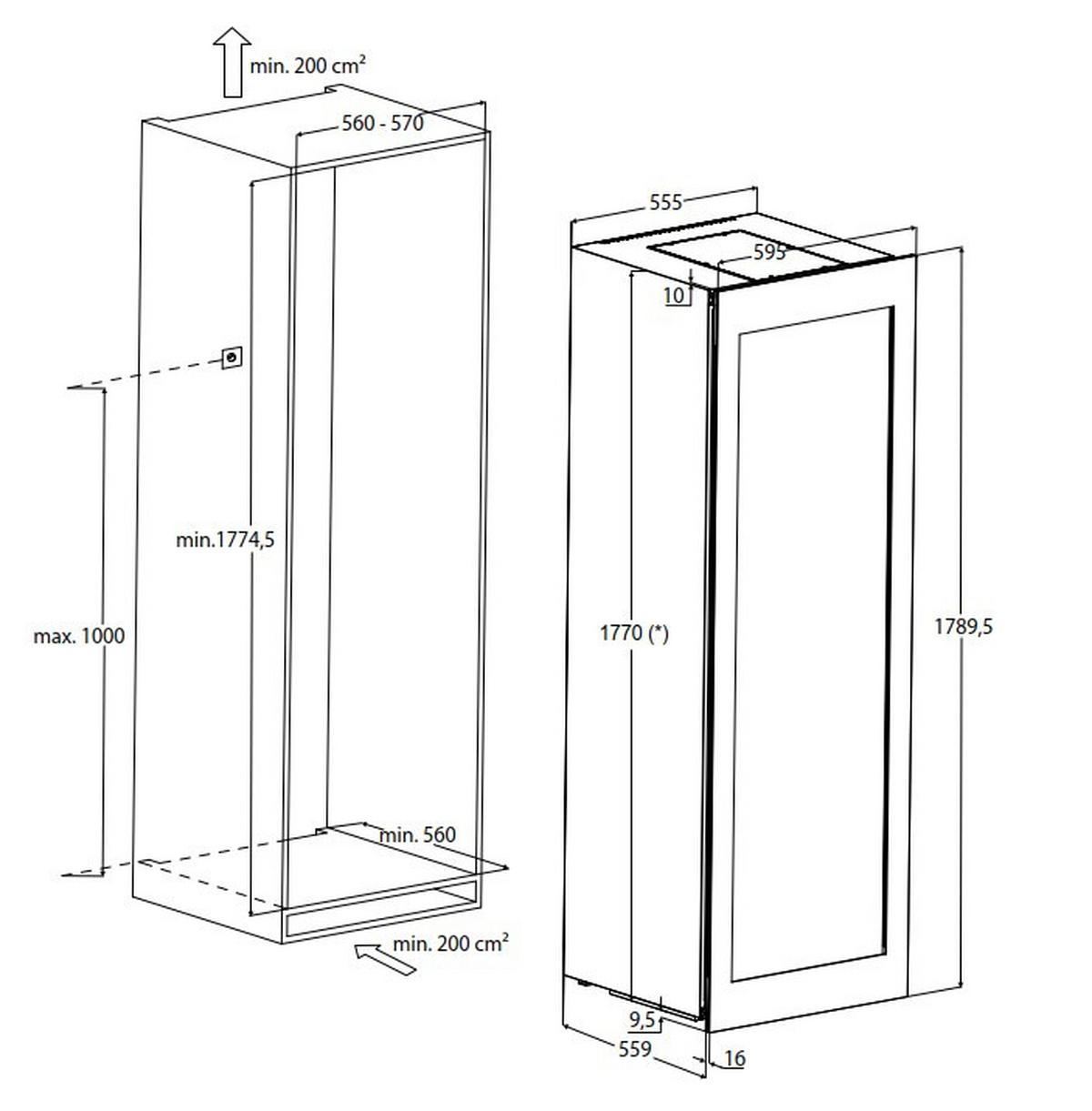 WEINKÜHLSCHRANK WineExcellence WE 96  - Schwarz, Basics, Glas (59,5/179,0/57,5cm) - CASO Design