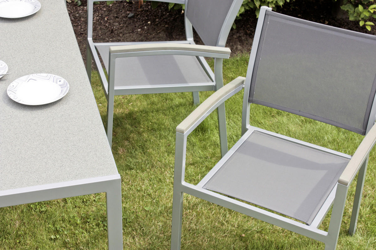 GARTENTISCHGRUPPE Aluminium  - Silberfarben/Grau, Basics, Glas/Kunststoff - Gardenson