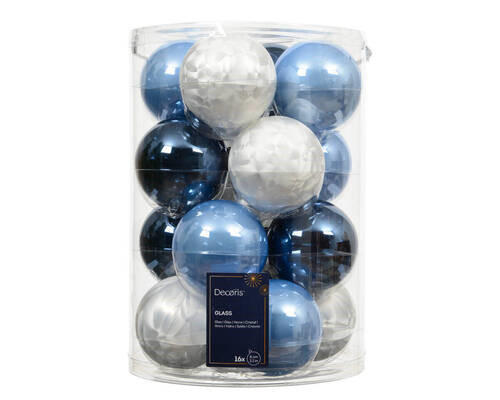 JULGRANSKULOR SET - vit/blå, Klassisk, glas (8,00cm)