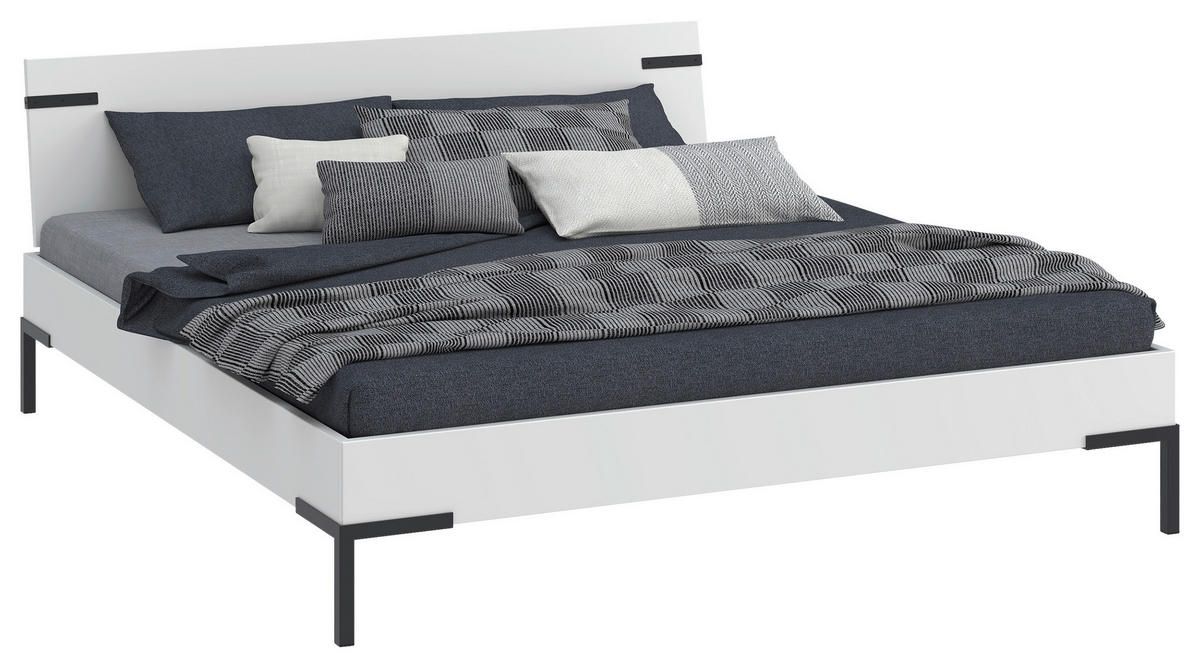 BETT 180/200 cm,  in Weiß  - Schwarz/Weiß, Design, Metall (180/200cm) - Xora